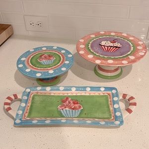 NWT Cupcake by LoriLynn Simms 8” Blue Cake Stand